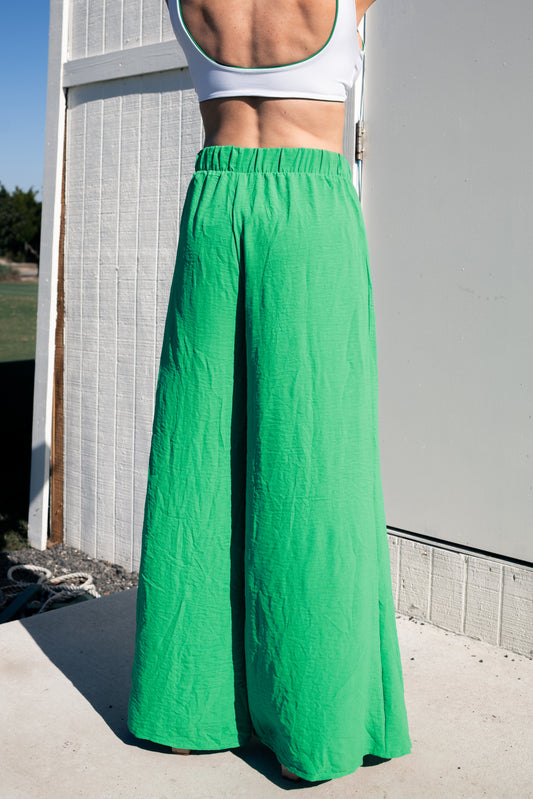 Green Flowy Slit Pants