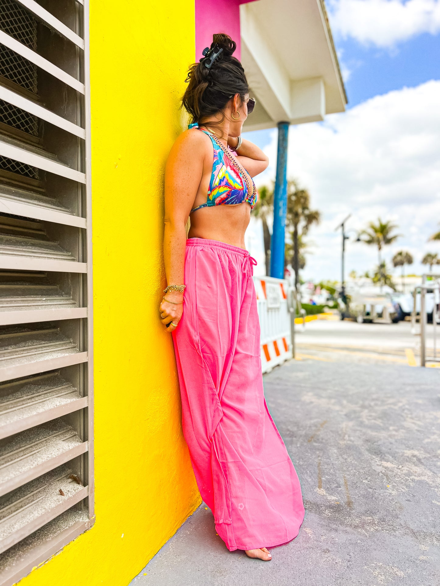 Neon Pink Sheer Beach Pants