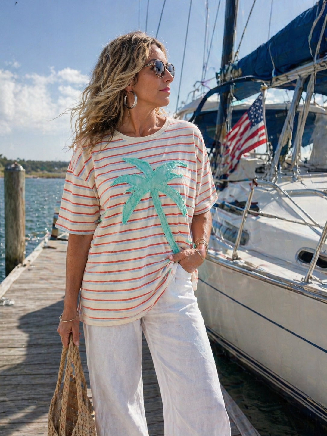 Striped Palm Oversize Tee