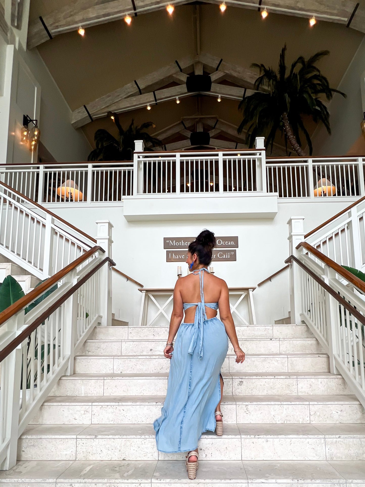 Blue Skies Tie Halter Dress