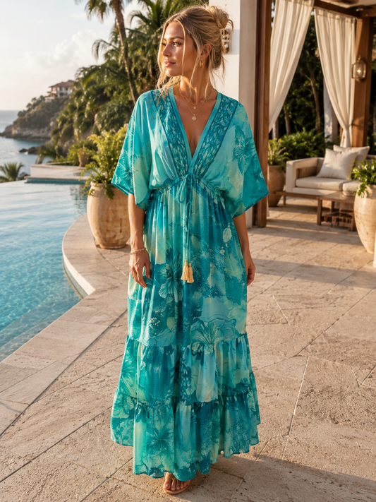 Teal Hibiscus Gown