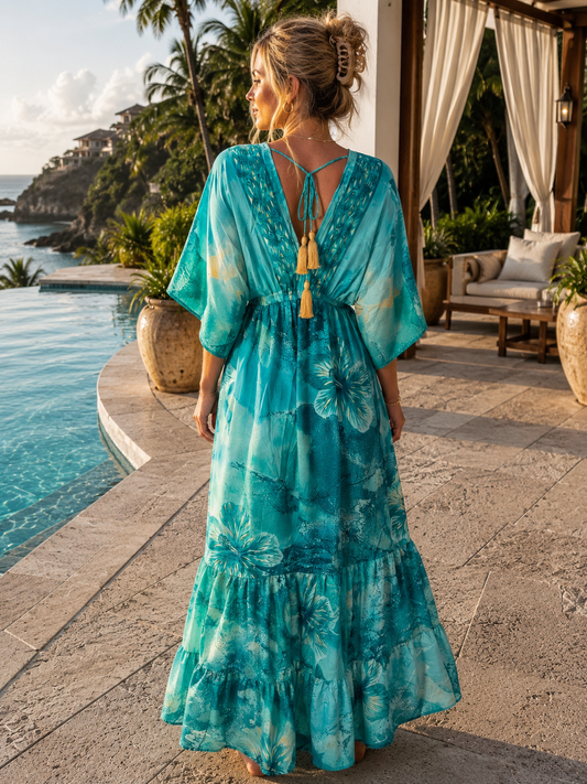 Teal Hibiscus Gown