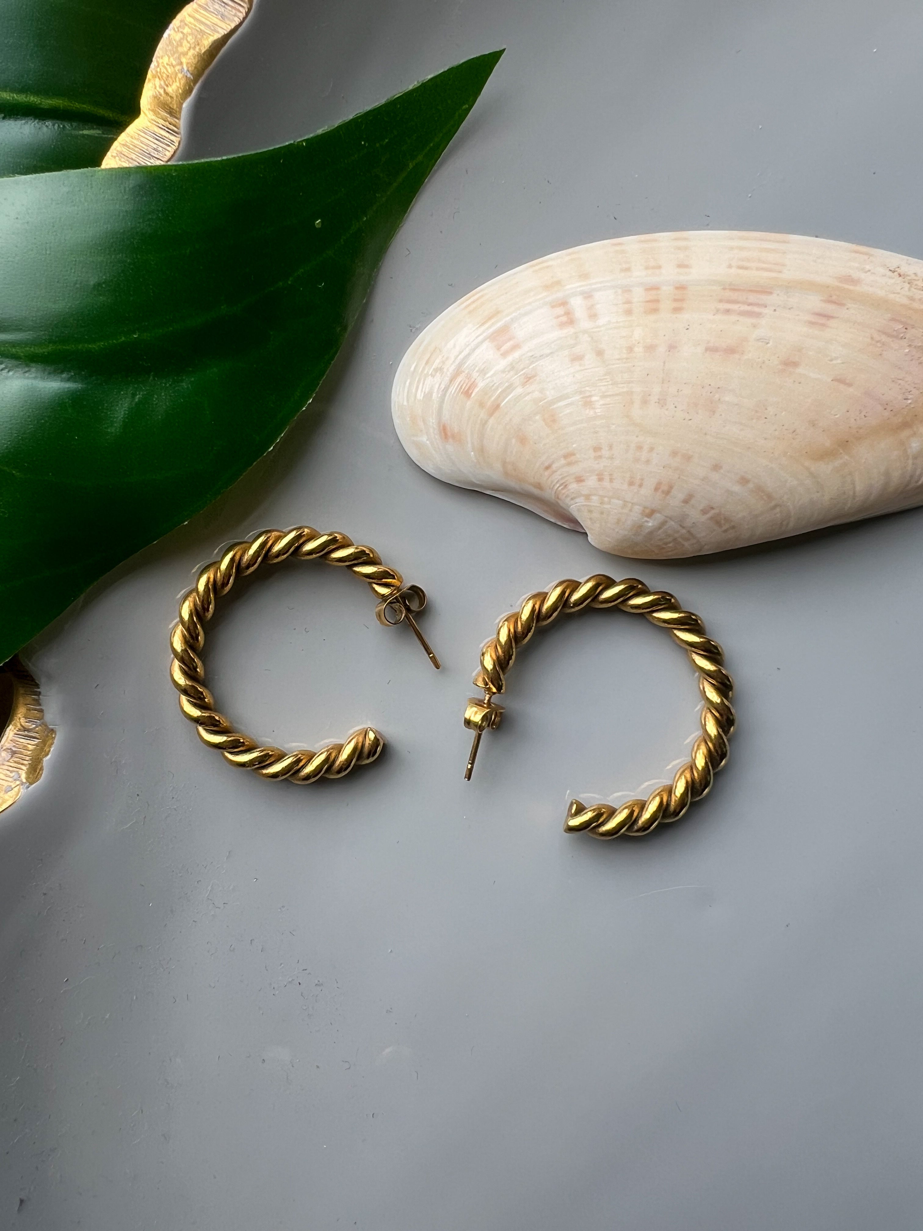 Roped Gold Hoops