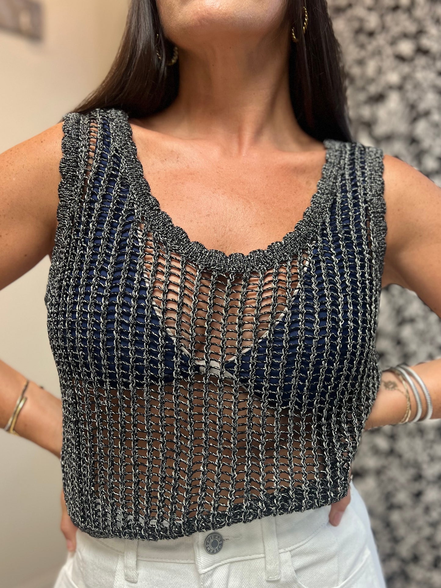 Black Open Knit Tank