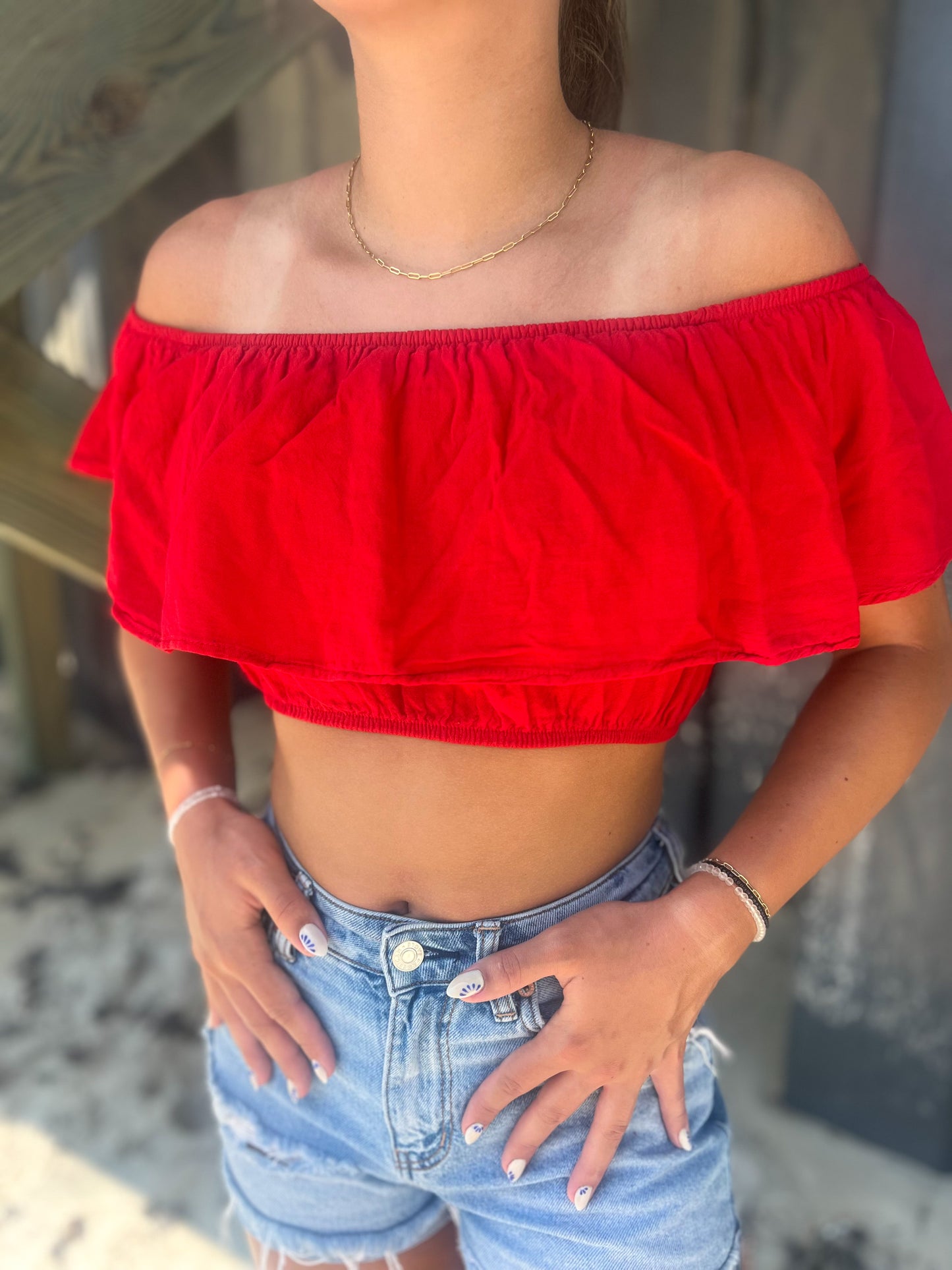 Red Cotton Flounce Top