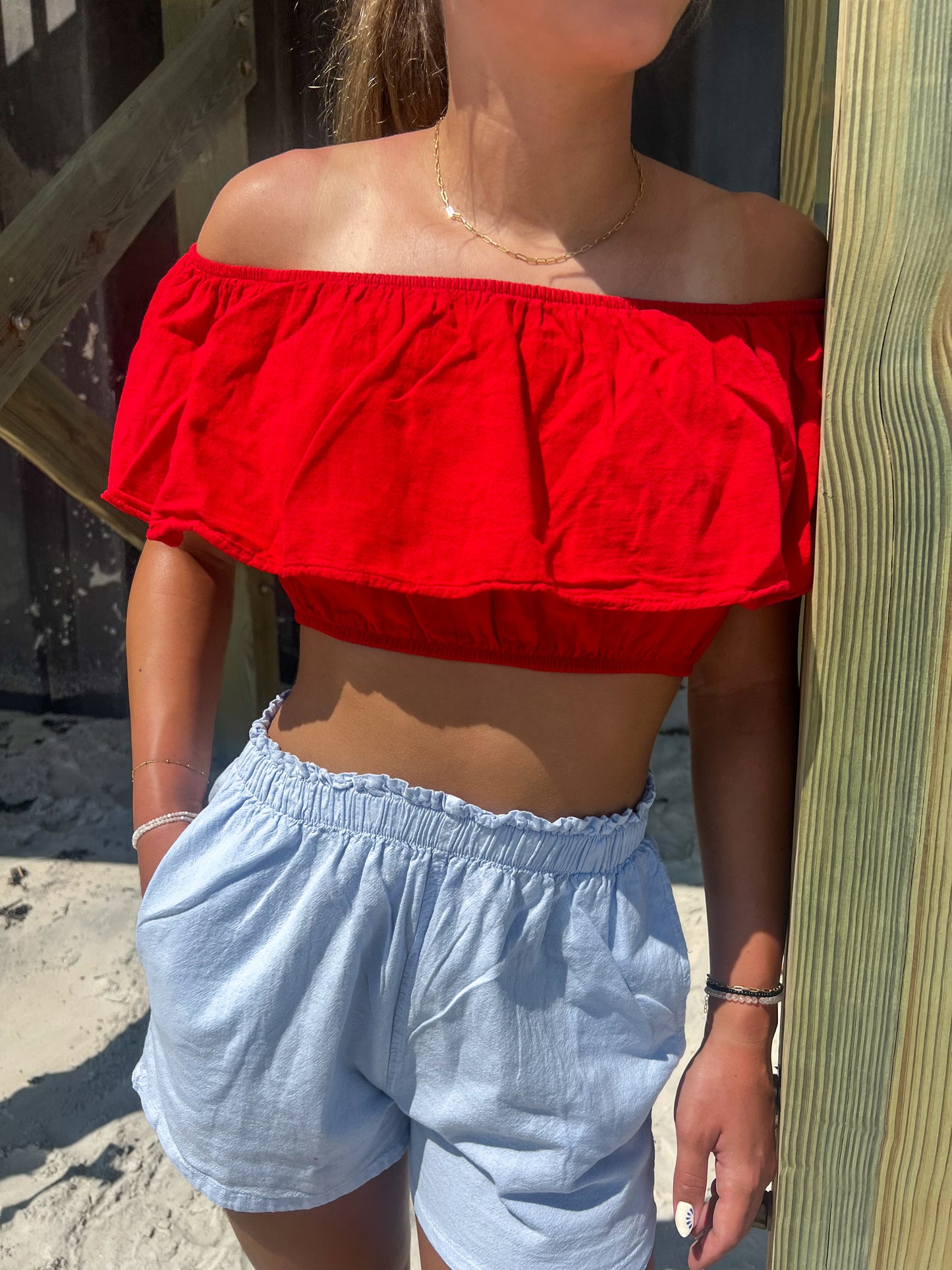 Red Cotton Flounce Top