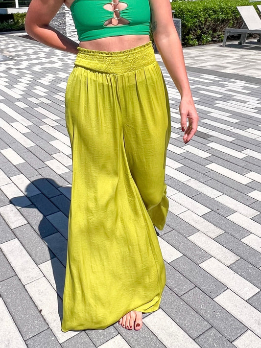 Chartreuse Wide Leg Pants