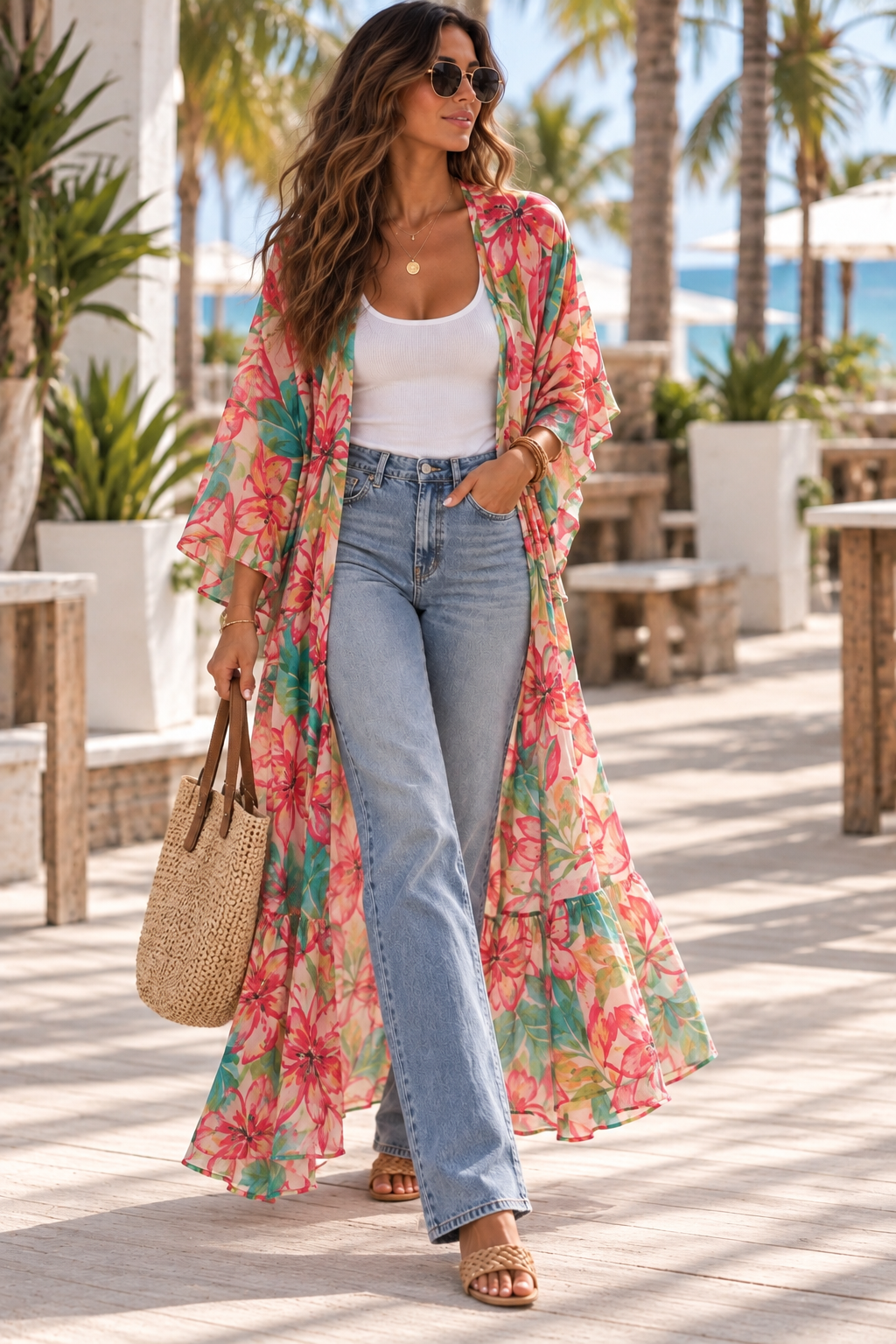 Hibiscus Sheer Kimono