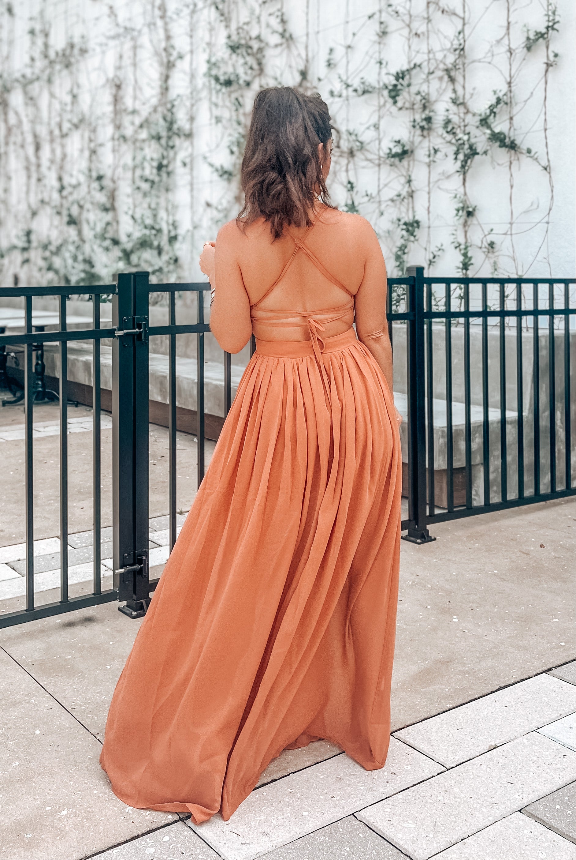 Soft Orange Lace Back Dress