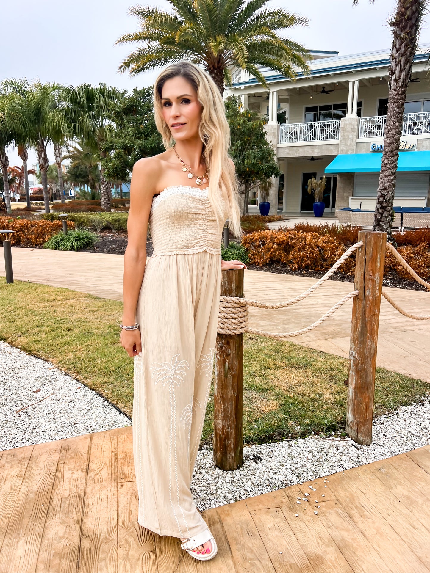 Palm Smocked Jumpsuit