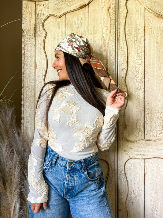 Sheer Ivory Rosette Top