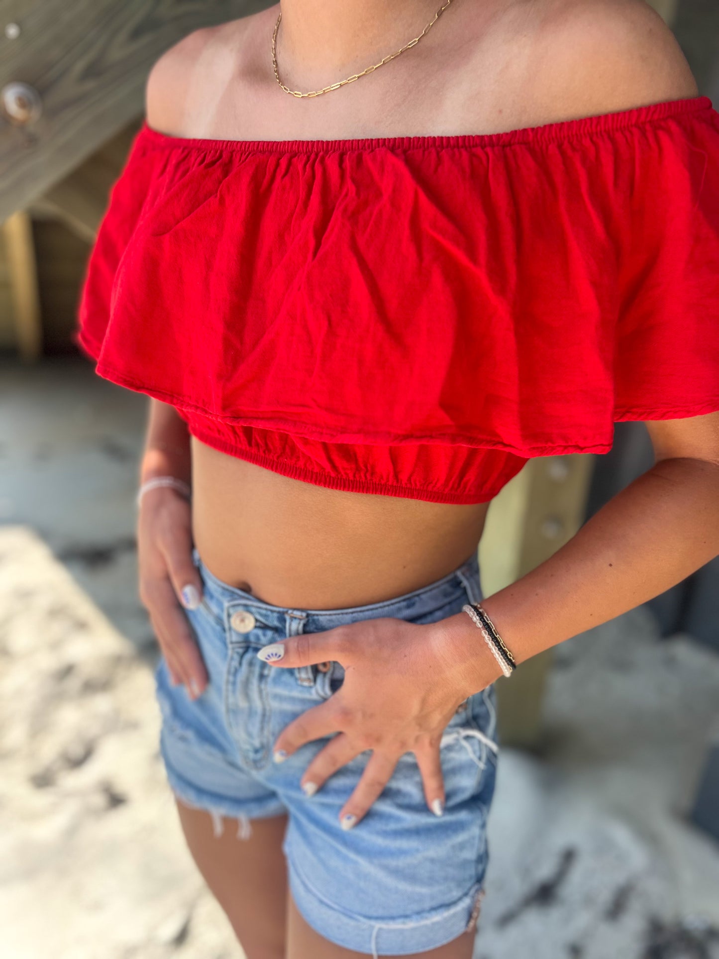 Red Cotton Flounce Top