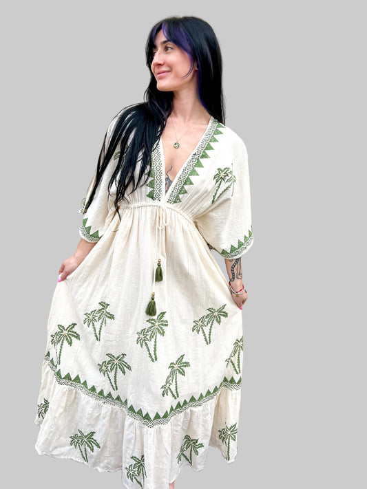 Green Palm Gauze Dress