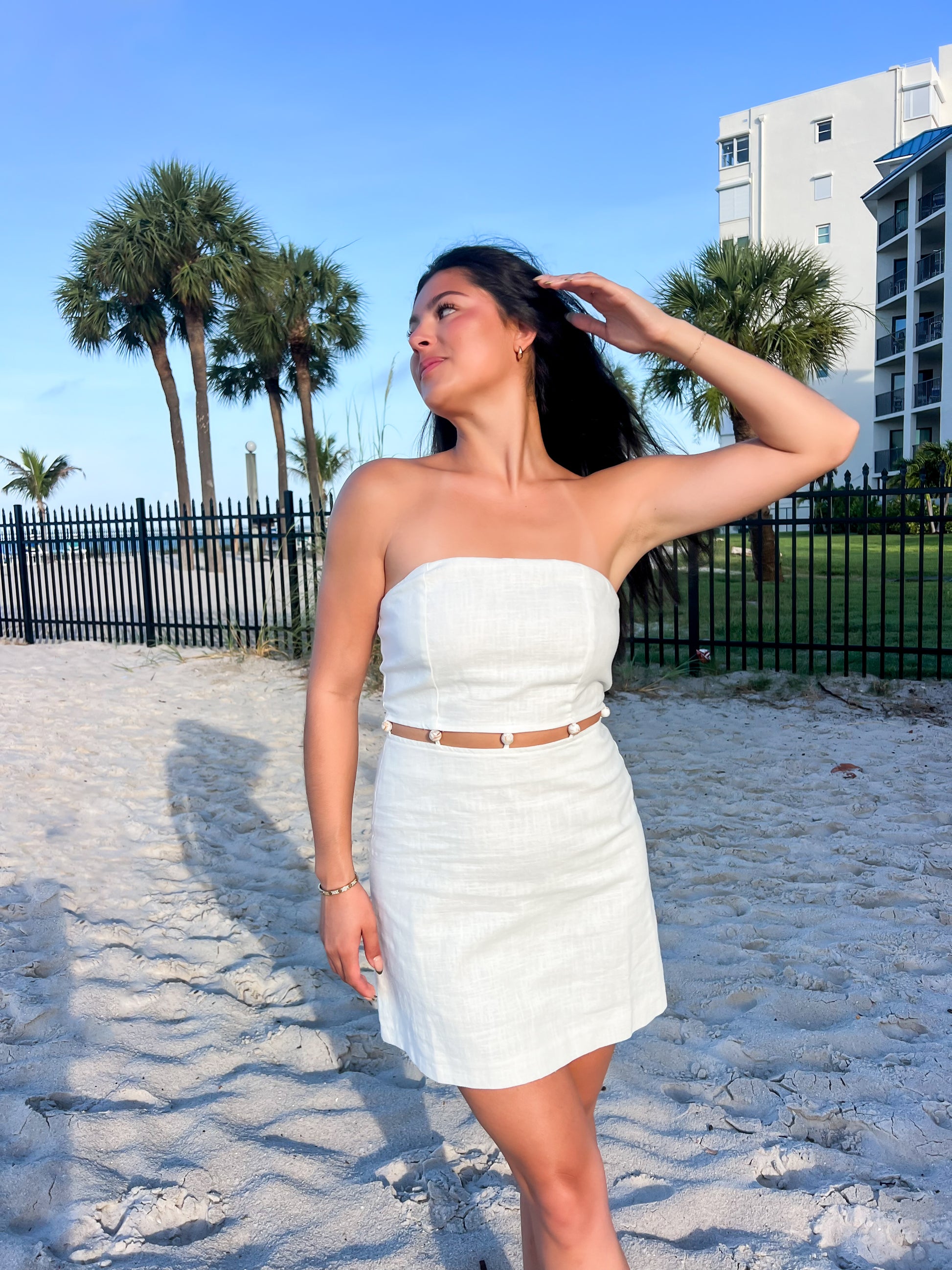 White Beaded Mini Dress Large