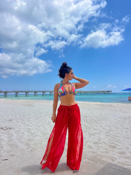 Red Sheer Beach Pants