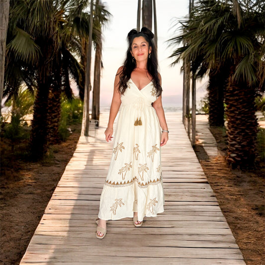 Palm Beaded Gauze Dress