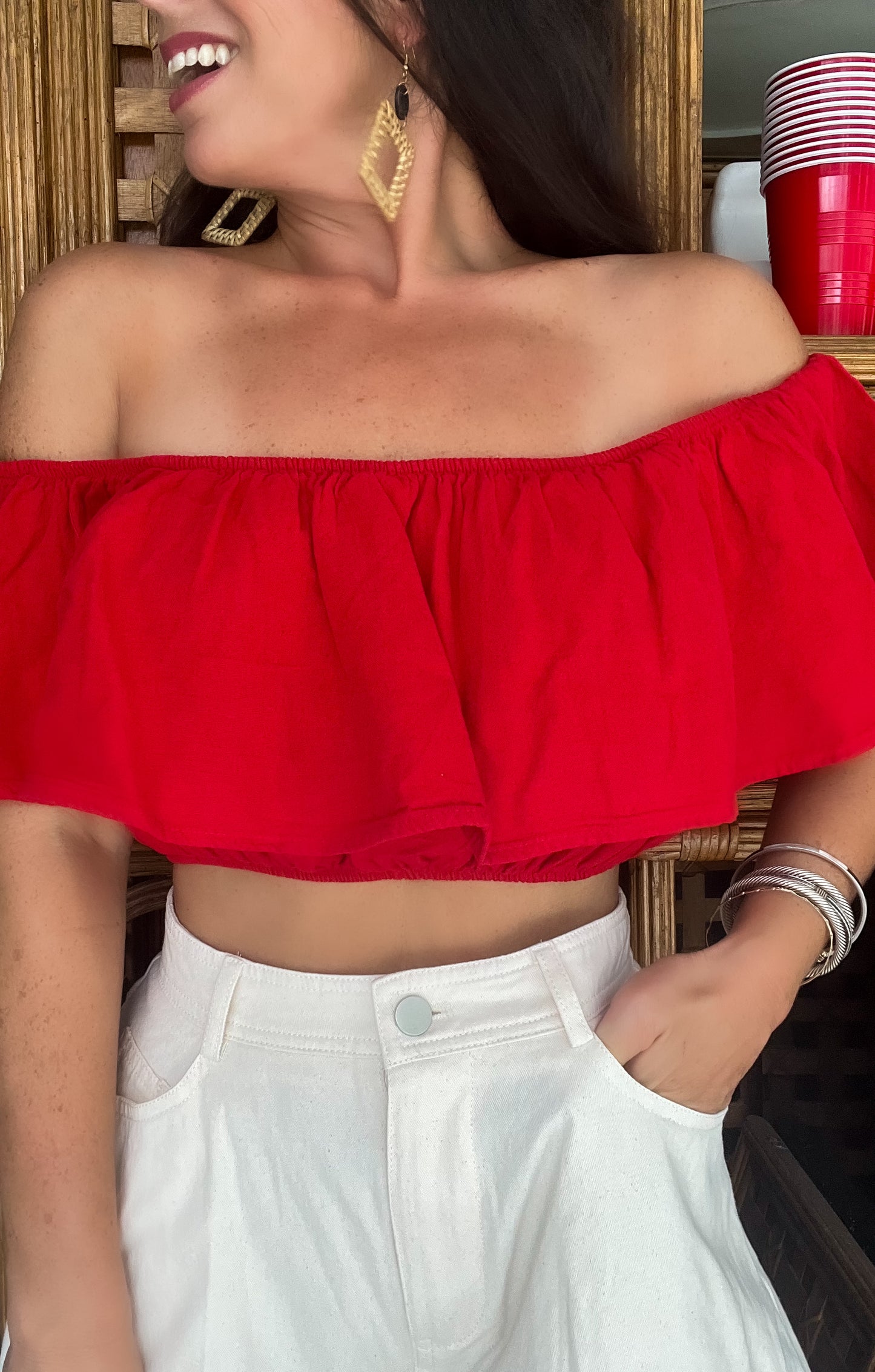 Red Cotton Flounce Top