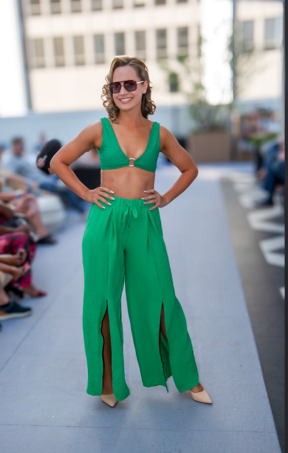Green Flowy Slit Pants