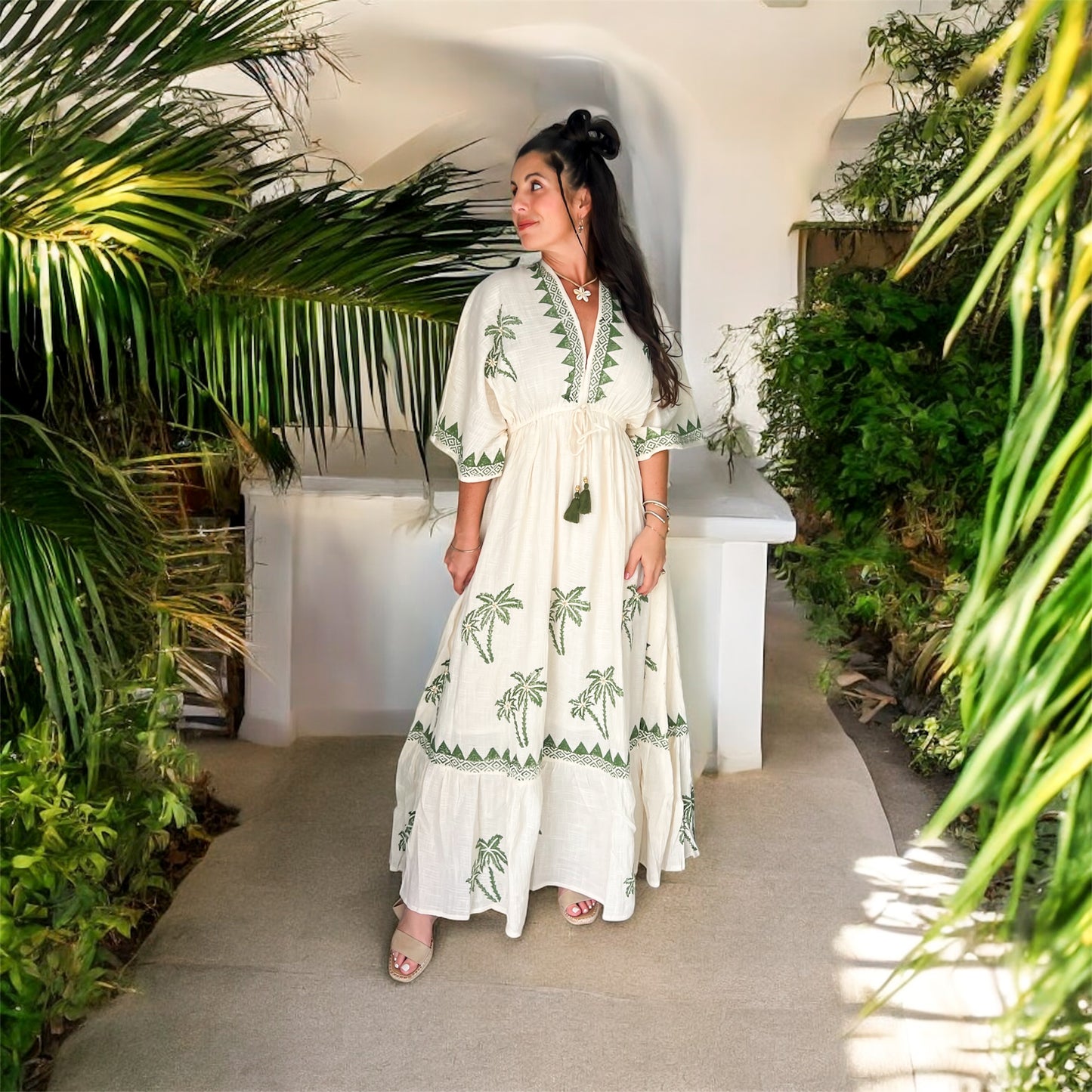 Green Palm Gauze Dress