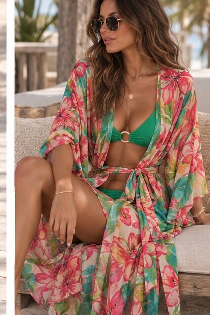 Hibiscus Sheer Kimono