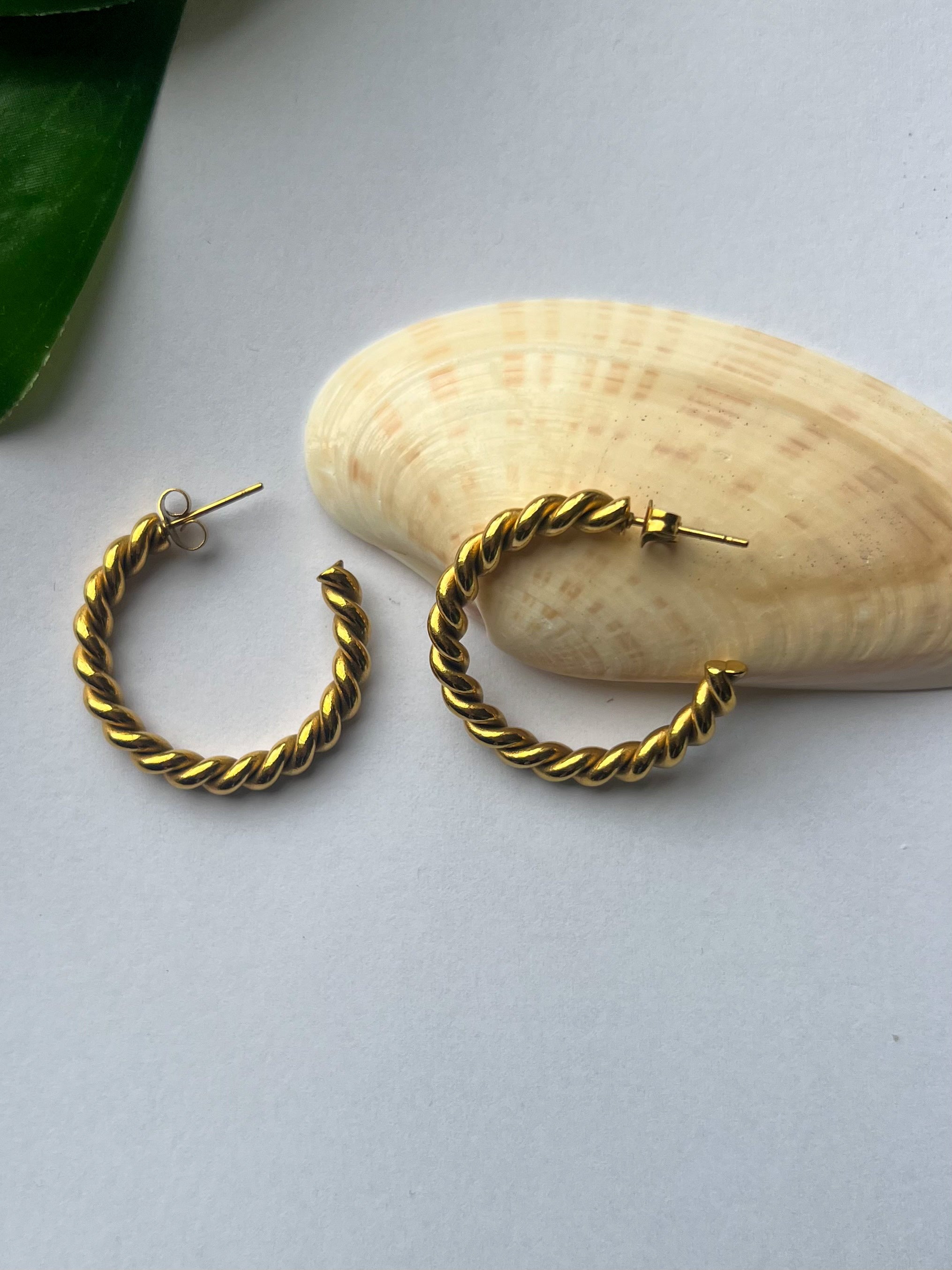 Roped Gold Hoops