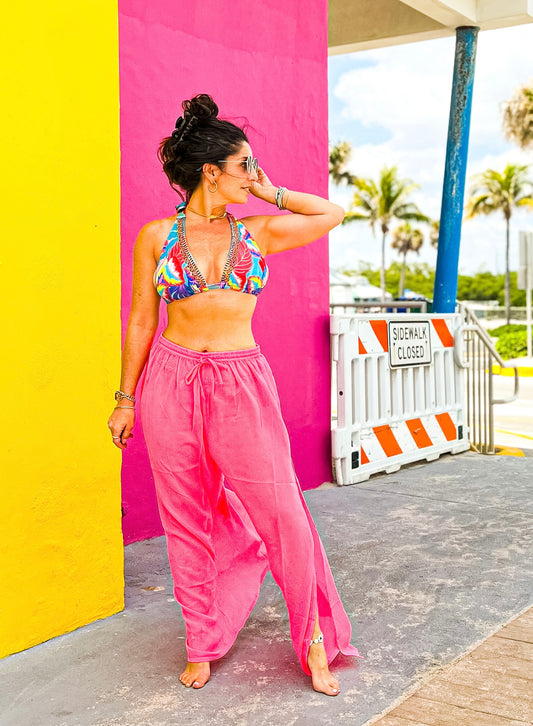 Neon Pink Sheer Beach Pants
