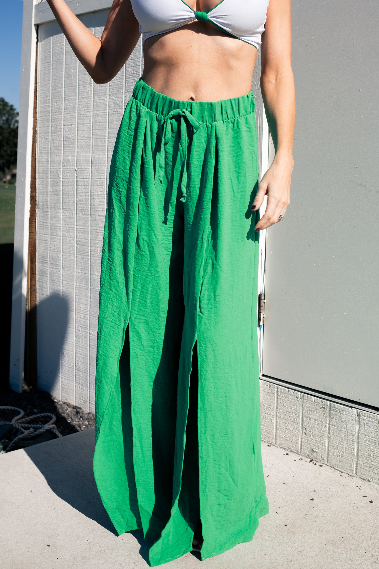 Green Flowy Slit Pants