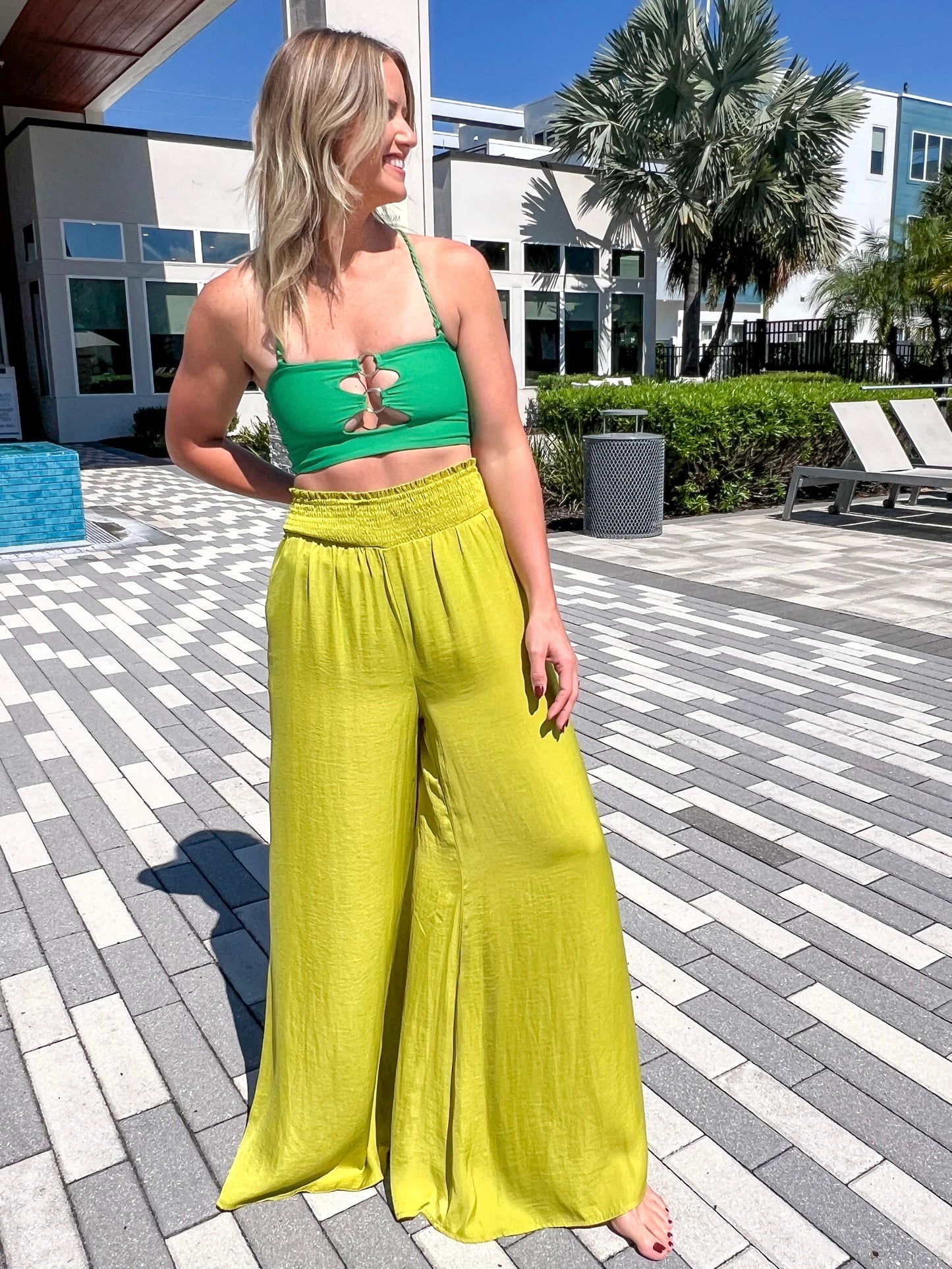 Chartreuse Wide Leg Pants
