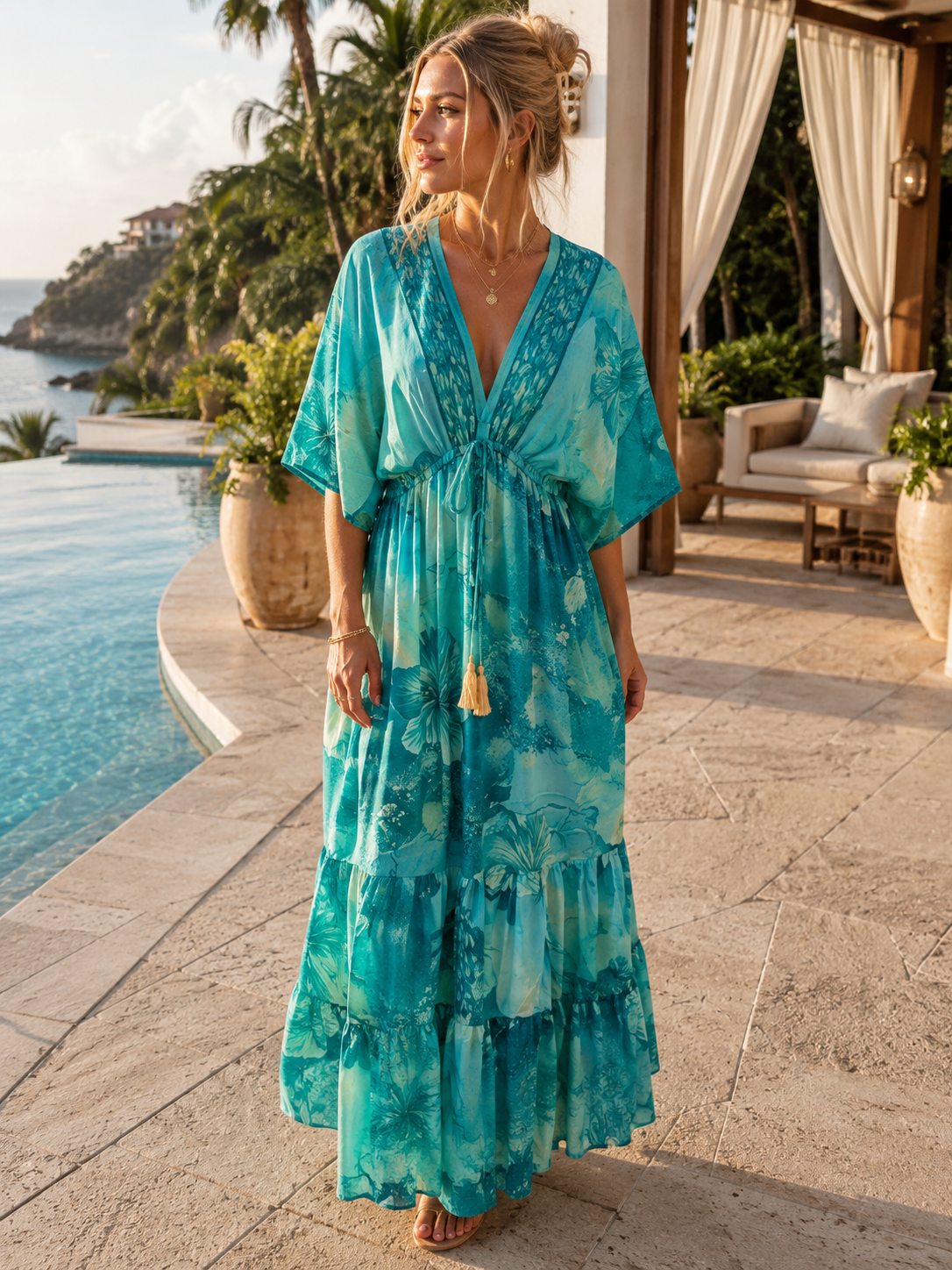 Teal Hibiscus Gown