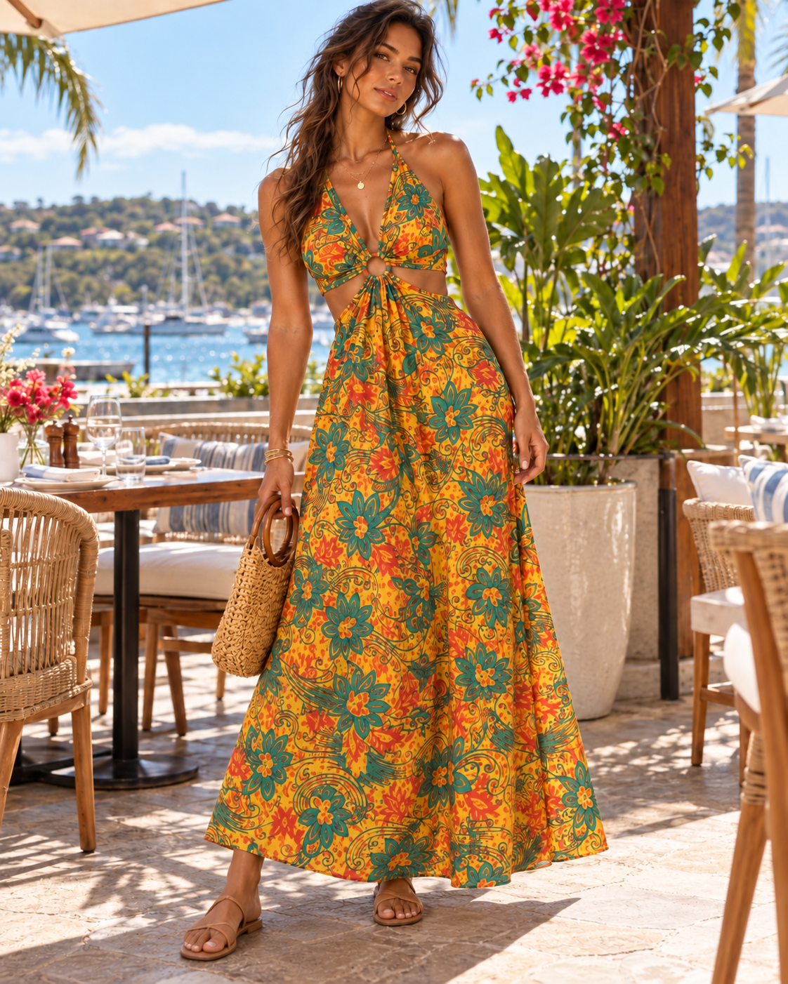Tropical Blooms Halter Dress