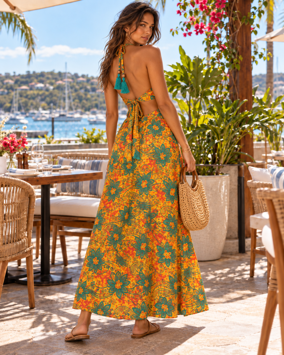 Tropical Blooms Halter Dress