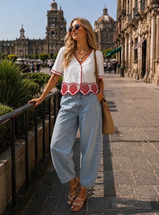 Seashell Scallop Woven Top