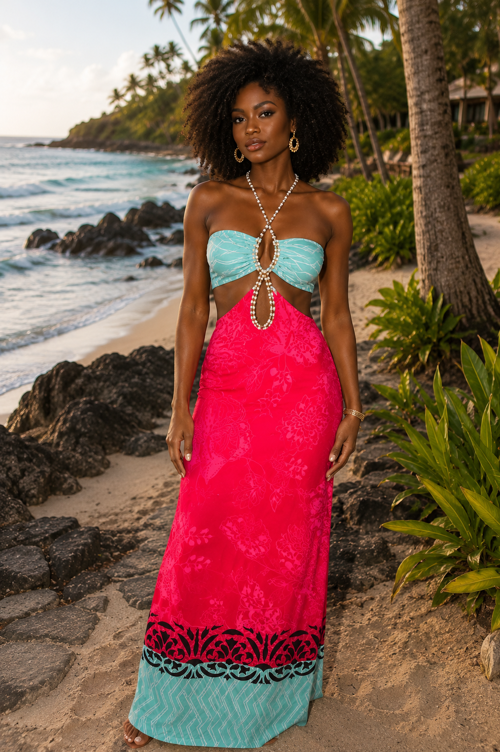 Tropez Maxi Dress Pink&Turq