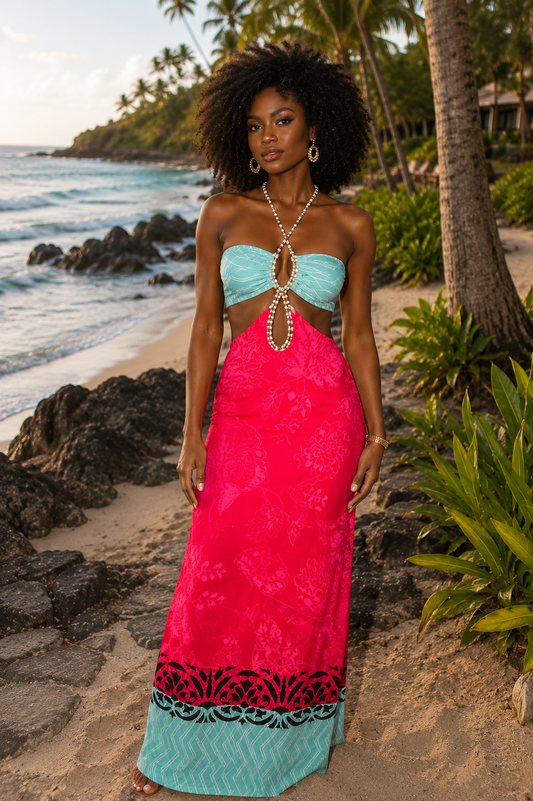 Tropez Maxi Dress Pink&Turq
