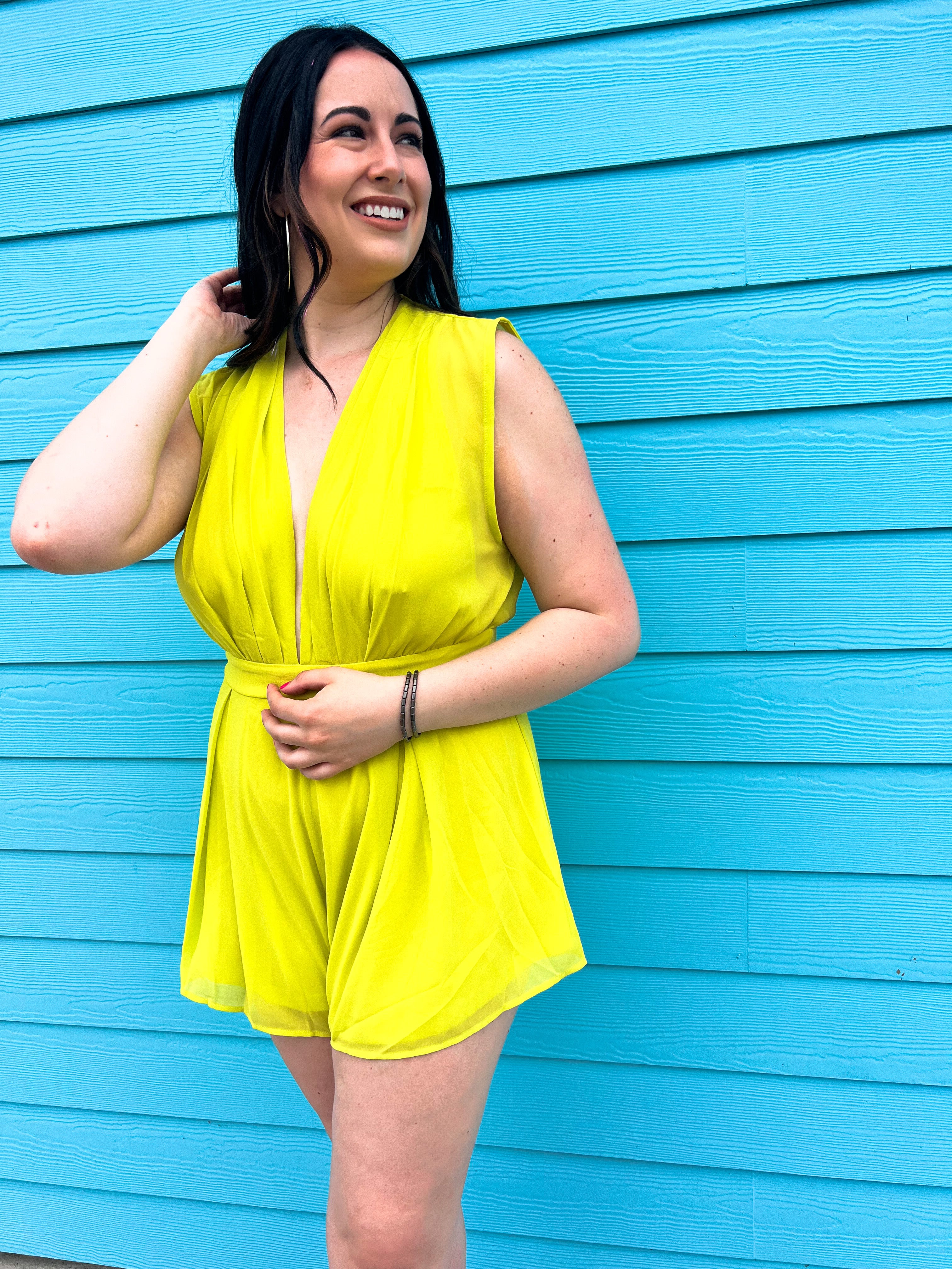 Neon Lime Plunging Romper
